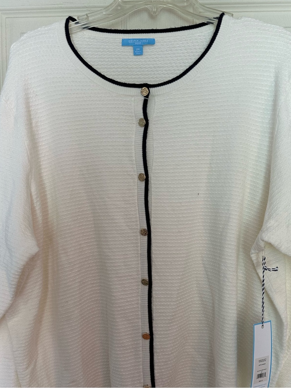 Draper James White Button-Front Cardigan with Black Trim